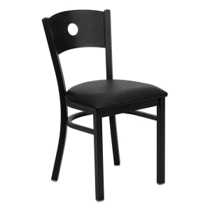916-XDG60119CIRBLKV Restaurant Chair w/ Circle Cutout Back & Black Vinyl Seat - Steel Frame,...