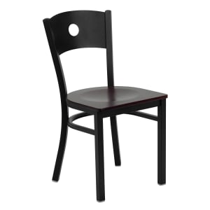 916-XDG60119CIRMAHW Restaurant Chair w/ Circle Cutout Back & Mahogany Wood Seat - Steel Frame...
