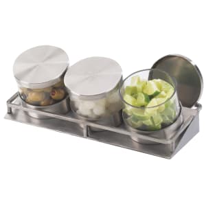 151-1850455NL Rectangular 3 Compartment Condiment Jar Display - Clear/Silver