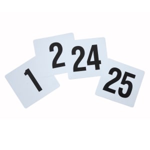 080-TBN25 Tabletop Number Cards - #1 - 25, 4" x 3 3/4", White/Black
