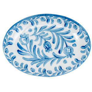 151-2235211104 10 3/4" x 7 3/4" Oval Platter - Melamine, White/Blue