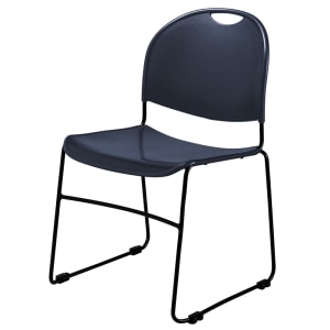 955-855CL Stacking Chair w/ Navy Blue Plastic Back & Seat - Steel Frame, Black