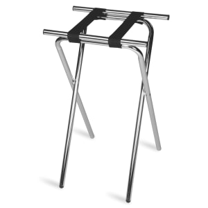 202-1053C 31"H Folding Tray Stand w/ Black Straps - 19" x 15" Top, Steel Frame w/ Chrome Finish