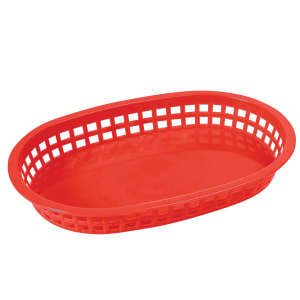 080-PLBR Oval Fast Food Basket - 10 3/4" x 7 1/4", Plastic, Red