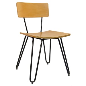464-6273 Dining Chair w/ Solid Back & Natural Wood Veneer Seat - Black Metal Frame