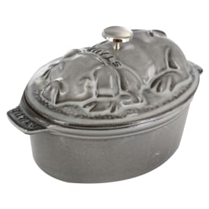 103-1121718 1 qt Enameled Cast Iron Cocotte w/ Lid - Pig Shaped, Graphite Gray