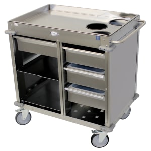 516-BC4LST Mobile Beverage Service Cart w/ (2) Shelves & (4) Drawers, Stainless Steel