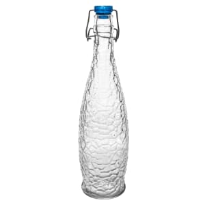 634-13150122 33 7/8 oz Glacier Bottle w/ Blue Clamp Top Lid - Glass, Clear