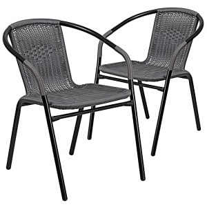 916-2TLH037GYGG Outdoor Stackable Arm Chair - Gray Whicker w/ Black Steel Frame