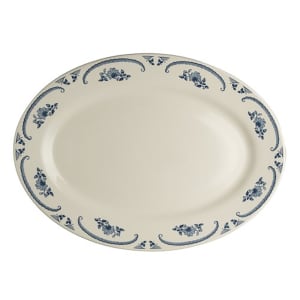 706-HL1575035 13 3/8" x 9 1/4" Oval American Rose Platter - China, Blue