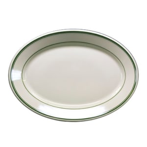 706-HL1561 12 1/2" x 8 3/4" Oval Green Band Platter - China, Ivory