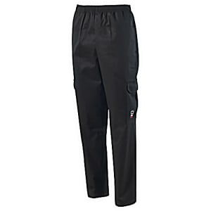 080-UNF11KXXL Cargo Chef's Pants w/ Elastic Waist & Drawstring - Poly/Cotton, Black, 2X