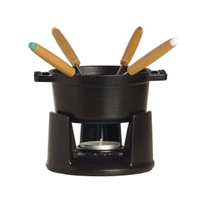 103-1400423 Mini Chocolate Fondue Set w/  1/4 qt Capacity, 4 Forks, Enameled Cast Iron, Black