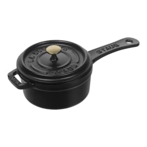 103-1241025 8 oz Enameled Cast Iron Mini Sauce Pan - 9 1/5" x 4", Black Matte