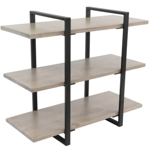 151-1940110 3 Level Tiered Merchandiser - 28" x 12" x 24", Gray Washed Pine Wood/Black Metal Frame