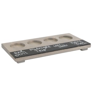 151-2063110 Write On Beer Flight Board w/ 4 Cutouts - 12" x 6", Pine Wood, Gray Wash