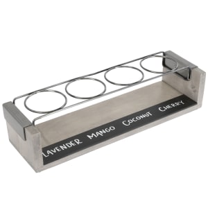 151-22011110 4 Section Industrial Taster Caddy w/ Chalkboard - 13 1/2" x 4" x 3", Pine Wood/Wire Rings