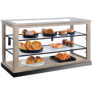 151-22322110 3 Tier Dual Service Pastry Display Case - 44"W x 19 1/2"D x 12 1/2"H, Pine Wood, Gray Wash