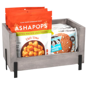 151-2240712110 Rectangular Stacking Display Bin - 12"W x 6"D x 7"H, Gray Washed Pine Wood/Black Metal Accents