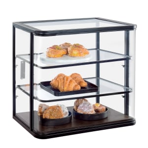 151-22417112 3 Tier Pastry Display Case - 21"W x 17"D x 23 1/4"H, Oak Wood, Dark