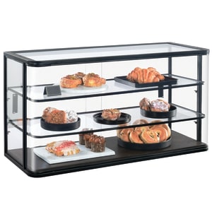 151-22416112 3 Tier Pastry Display Case - 42"W x 17"D x 23"H, Dark Stained Oak Wood/ Black Metal