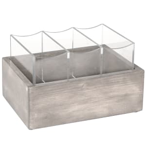 151-3408110 3 Compartment Flatware Holder - 9"W x 6"D x 5 1/4"H, Pine Wood, Gray Wash