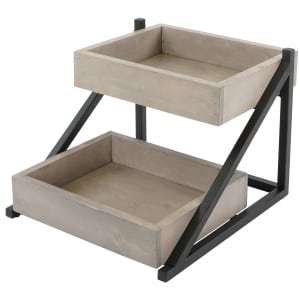 151-3448110 2 Level Tiered Merchandiser - 16 1/2" x 15 1/2" x 12", Gray Washed Pine Wood/Metal