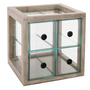 151-813110 4 Drawer Bread Case - 15"W x 14 1/2"D x 15"H, Gray Washed Pine Wood/Acrylic 