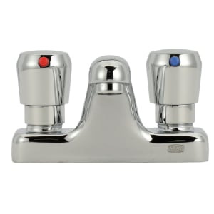 813-Z86500XL Deck Mount Metering Faucet w/ 4 1/4" Cast Spout & Push Button Caps - 1.0 gpm Spray Outlet