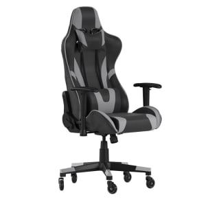 916-CH1872301GYRLBGG Swivel Gaming Chair - LeatherSoft Back & Seat, Black/Gray