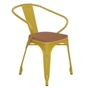 916-CH31270YLPL1TGG Stacking Armchair w/ Vertical Slat Back & Wood Seat - Steel, Yellow