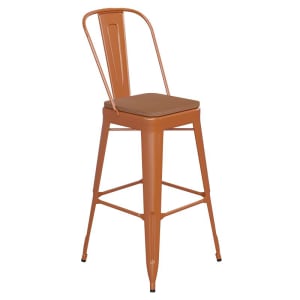 916-CH3132030GBORPL Bar Height Bar Stool w/Removable Back and Wood Seat - Steel, Orange