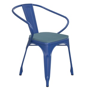 916-CH31270BLPL1CGG Stacking Armchair w/ Vertical Slat Back & Wood Seat - Steel, Teal Blue