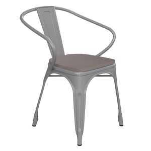 916-CH31270SILPL1GGG Stacking Armchair w/ Vertical Slat Back & Wood Seat - Steel, Silver
