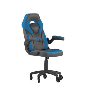 916-CH00095BLRLBGG Swivel Gaming Chair w/ Black & Blue LeatherSoft Back & Seat - Black Base, Roller Wheels
