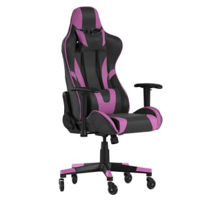 916-CH1872301PRRLBGG Swivel Gaming Chair - LeatherSoft Back & Seat, Black/Purple