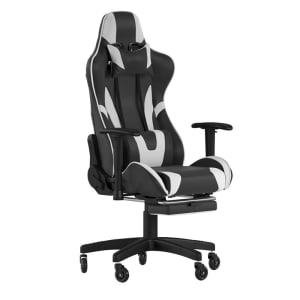 916-CH187230BKRLBGG Swivel Gaming Chair w/ Footrest - LeatherSoft Back & Seat, Black/White