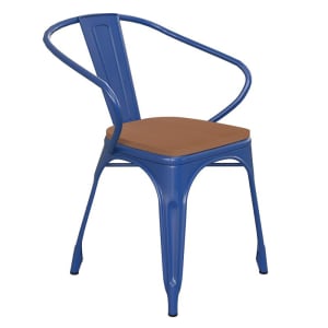 916-CH31270BLPL1TGG Stacking Armchair w/ Vertical Slat Back & Wood Seat - Steel, Blue