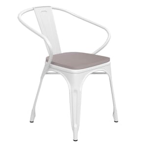 916-CH31270WHPL1GGG Stacking Armchair w/ Vertical Slat Back & Wood Seat - Steel, White