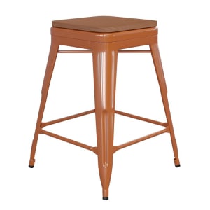 916-CH3132024ORPL2T Counter Height Backless Stool w/ Wood Seat - Steel, Orange