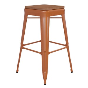 916-CH3132030ORPL2T Backless Bar Stool w/ Wood Seat - Steel, Orange