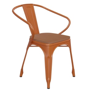 916-CH31270ORPL1TGG Stacking Armchair w/ Vertical Slat Back & Wood Seat - Steel, Orange