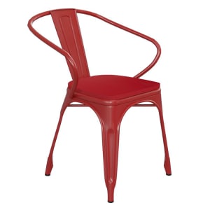 916-CH31270REDPL1RGG Stacking Armchair w/ Vertical Slat Back & Wood Seat - Steel, Red