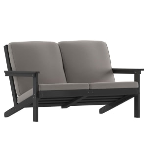 916-JJC14022BKGG Outdoor Adirondack Patio Loveseat - Charcoal Cushions w/ Black Resin Frame