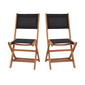 916-THBC4854NATGG Folding Patio Bistro Chair w/ Black Fabric Back & Seat - Acacia Wood Frame, Brown