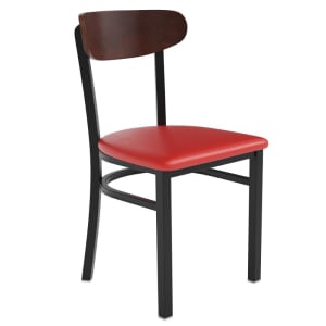 916-XUDG6V5RDVWALGG Dining Chair w/ Solid Back & Red Vinyl Seat - Steel Frame, Black