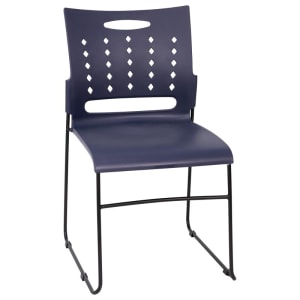 916-RUT2NVYBKGG Stacking Student Sled Chair - Navy Blue Plastic Seat, Black Metal