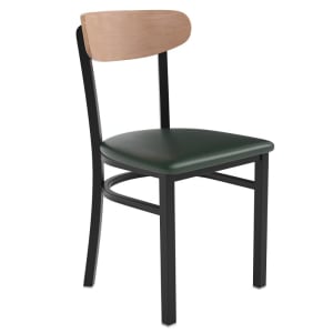 916-XUDG6V5GNVNATGG Dining Chair w/ Solid Back & Green Vinyl Seat - Steel Frame, Black