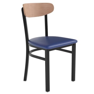 916-XUDG6V5BLVNATGG Dining Chair w/ Solid Back & Blue Vinyl Seat - Steel Frame, Black