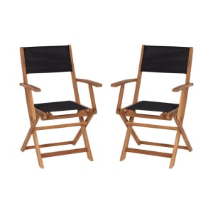 916-THBAC4854NATGG Folding Patio Bistro Chair w/ Black Fabric Back & Seat - Acacia Wood Frame, Brown